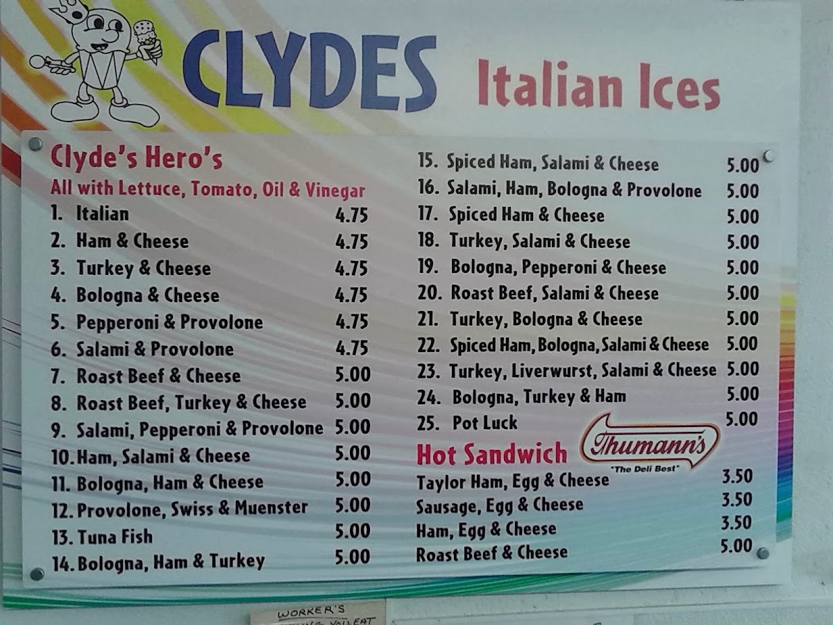 Menu Clyde's Homemade Italian Ice & Ice Cream-4