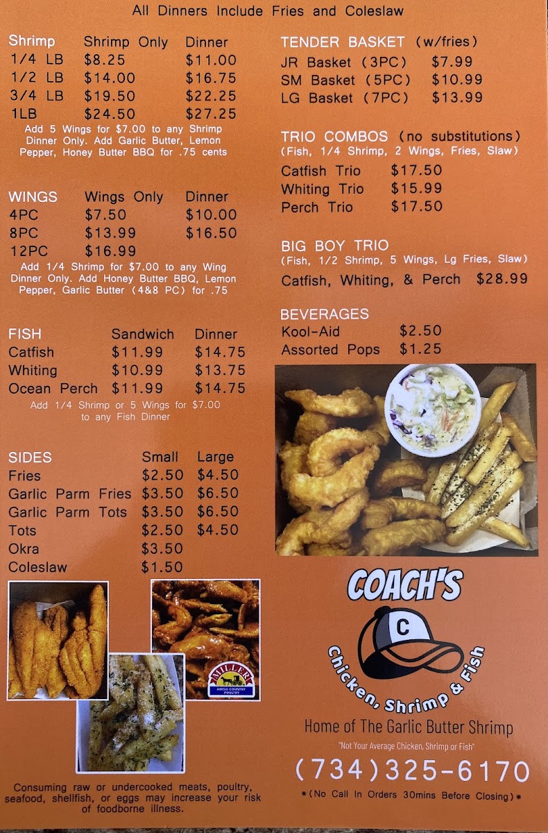 Menu Coach’S Chicken, Shrimp & Fish-1