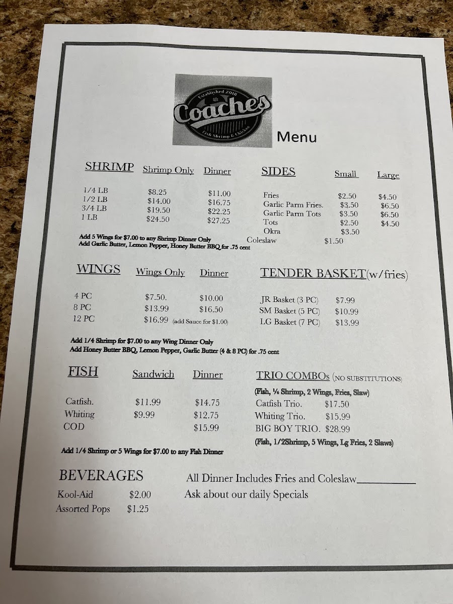 Menu Coach’S Chicken, Shrimp & Fish-2