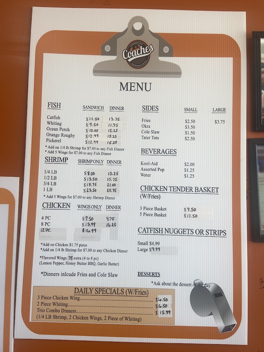 Menu Coach’S Chicken, Shrimp & Fish-3