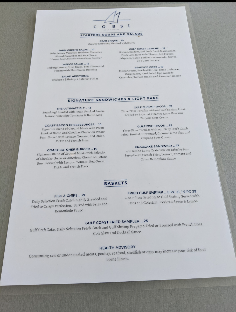 Menu Coast Restaurant At The Beach Club-9