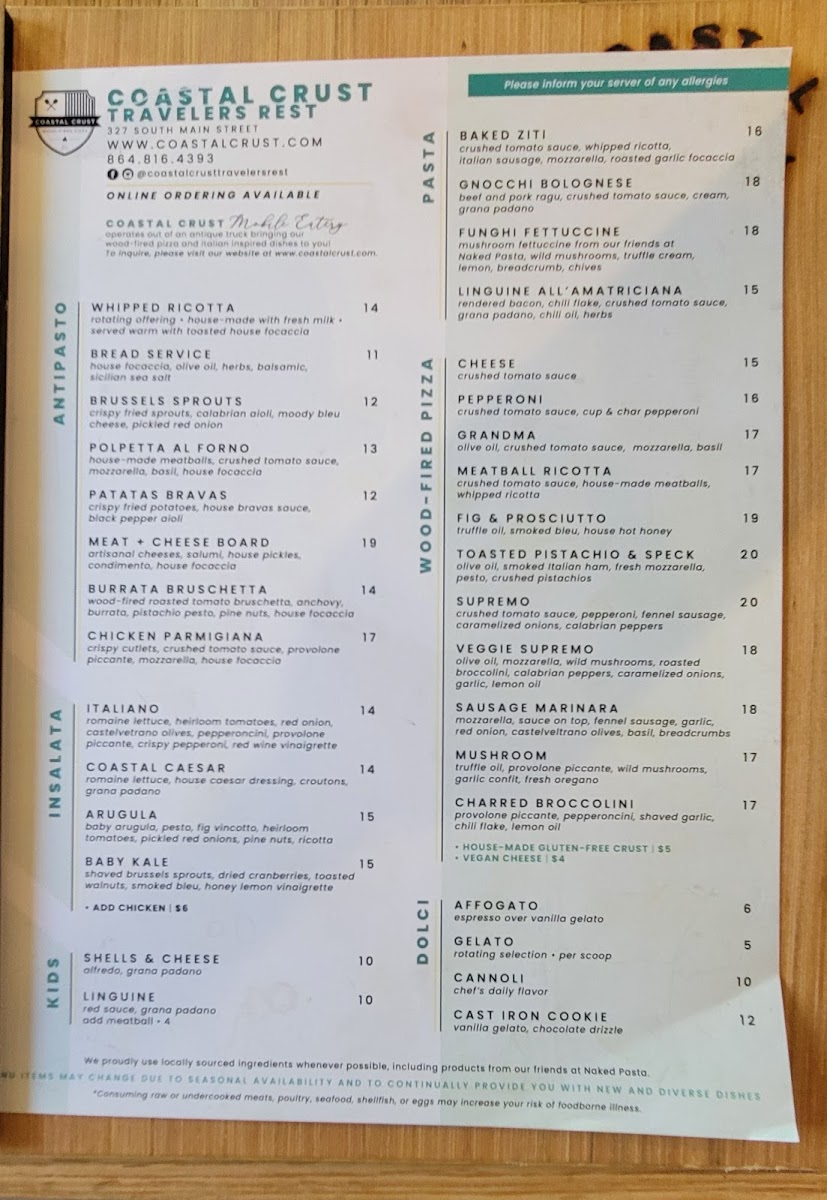 Menu Coastal Crust Travelers Rest-2