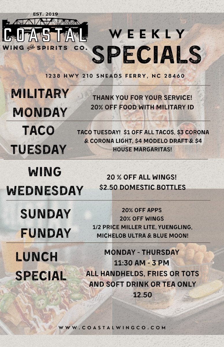 Menu Coastal Wing And Spirits Co. Sneads Ferry-1