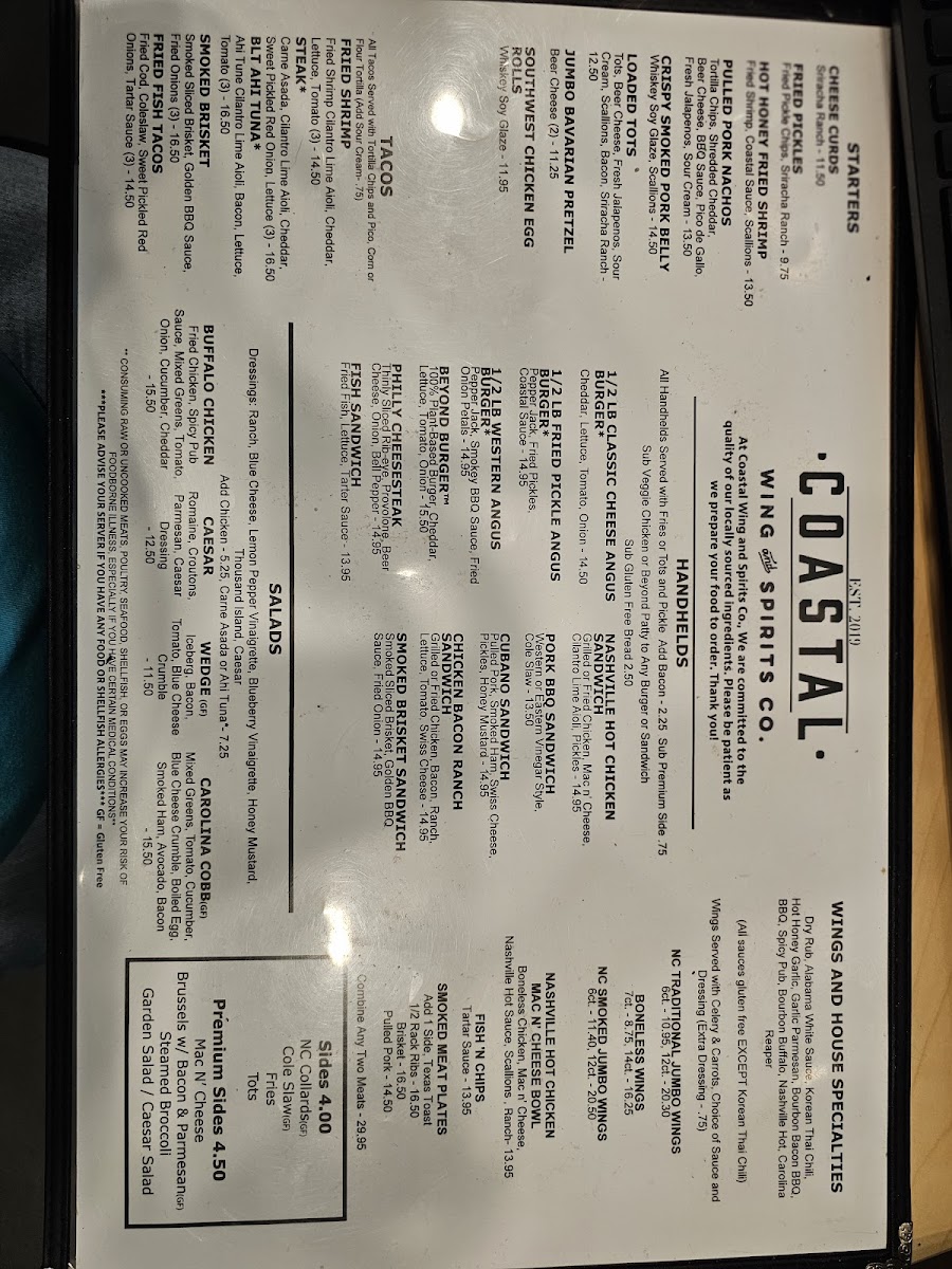 Menu Coastal Wing And Spirits Co. Sneads Ferry-2