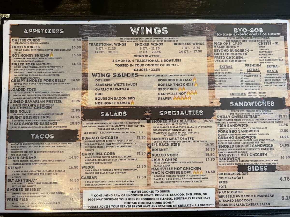 Menu Coastal Wing And Spirits Co. Sneads Ferry-3