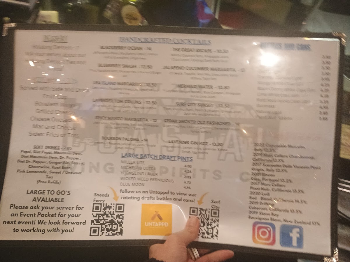 Menu Coastal Wing And Spirits Co. Sneads Ferry-6