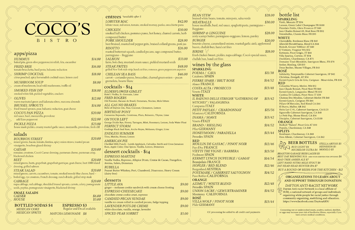 Menu Coco's Bistro-1
