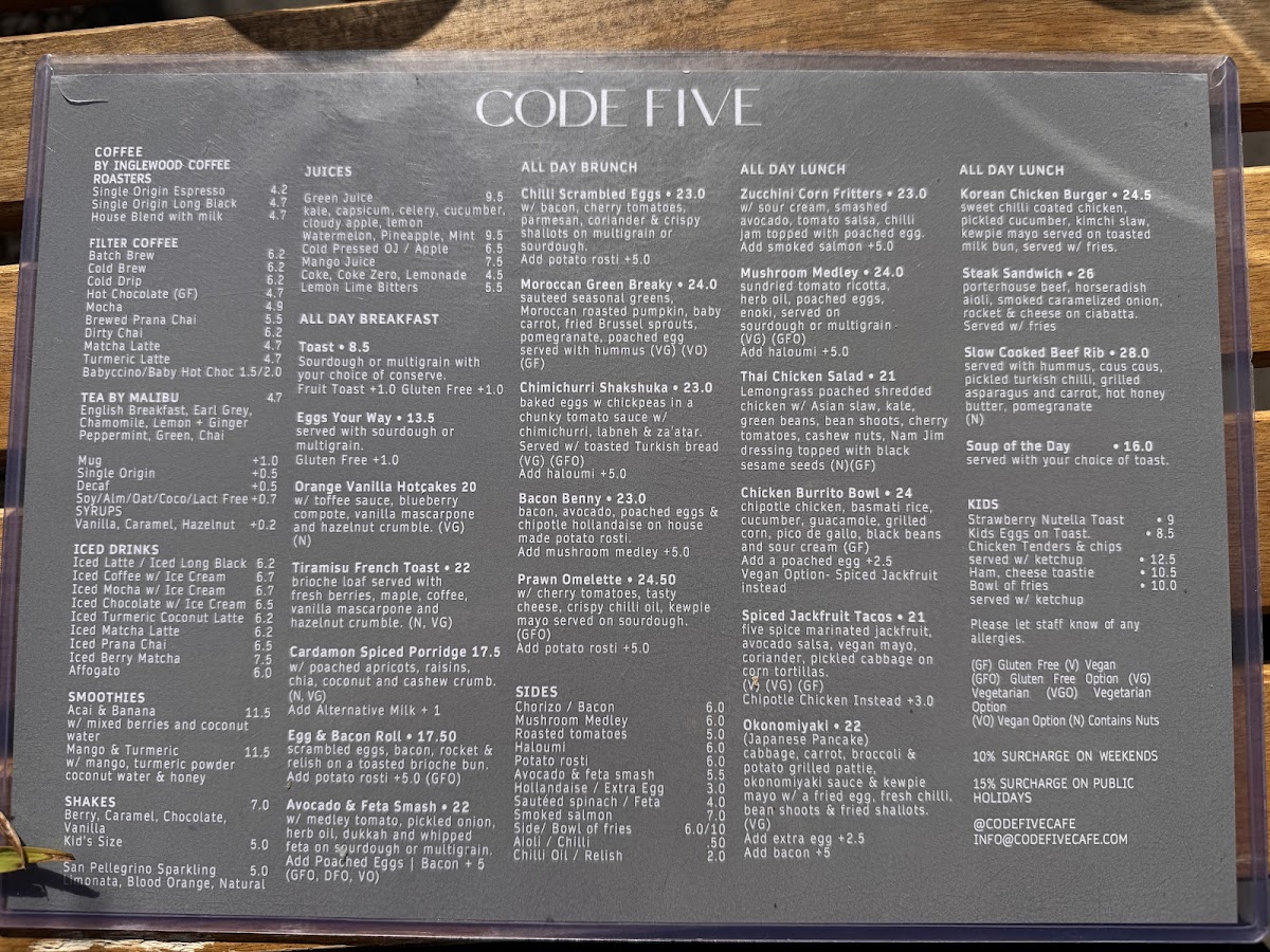 Menu Code Five-1