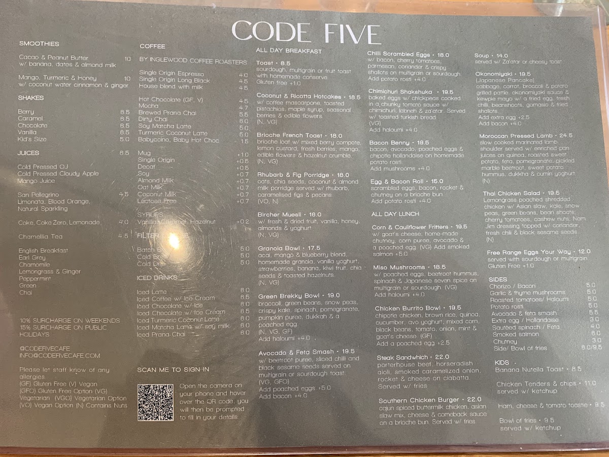 Menu Code Five-10