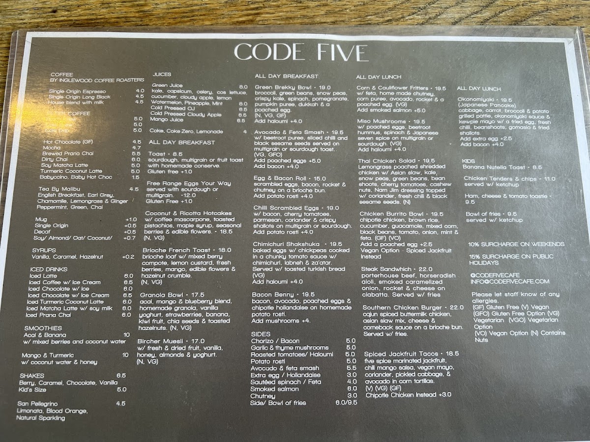 Menu Code Five-3