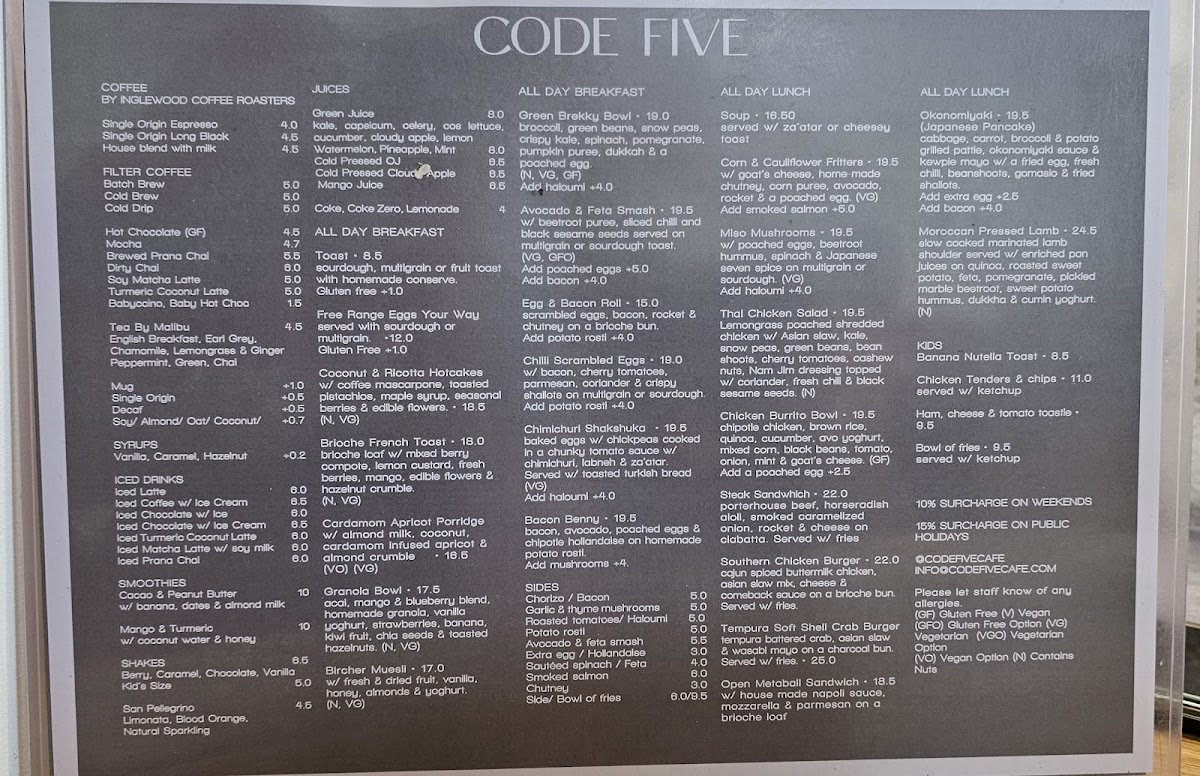 Menu Code Five-4