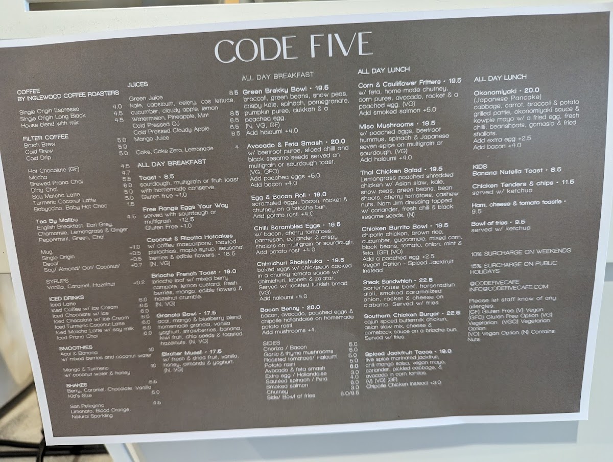 Menu Code Five-5