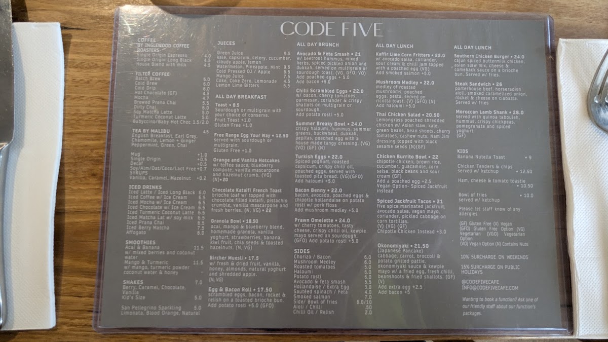 Menu Code Five-6