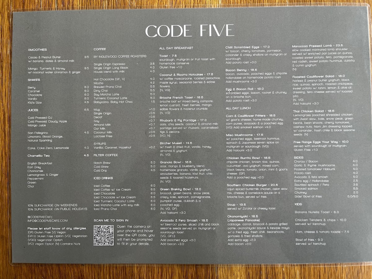 Menu Code Five-7
