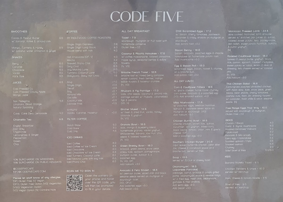 Menu Code Five-8
