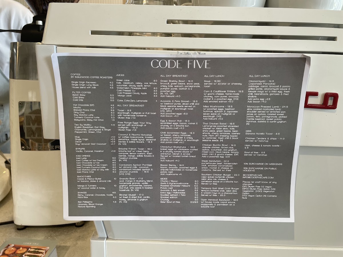 Menu Code Five-9