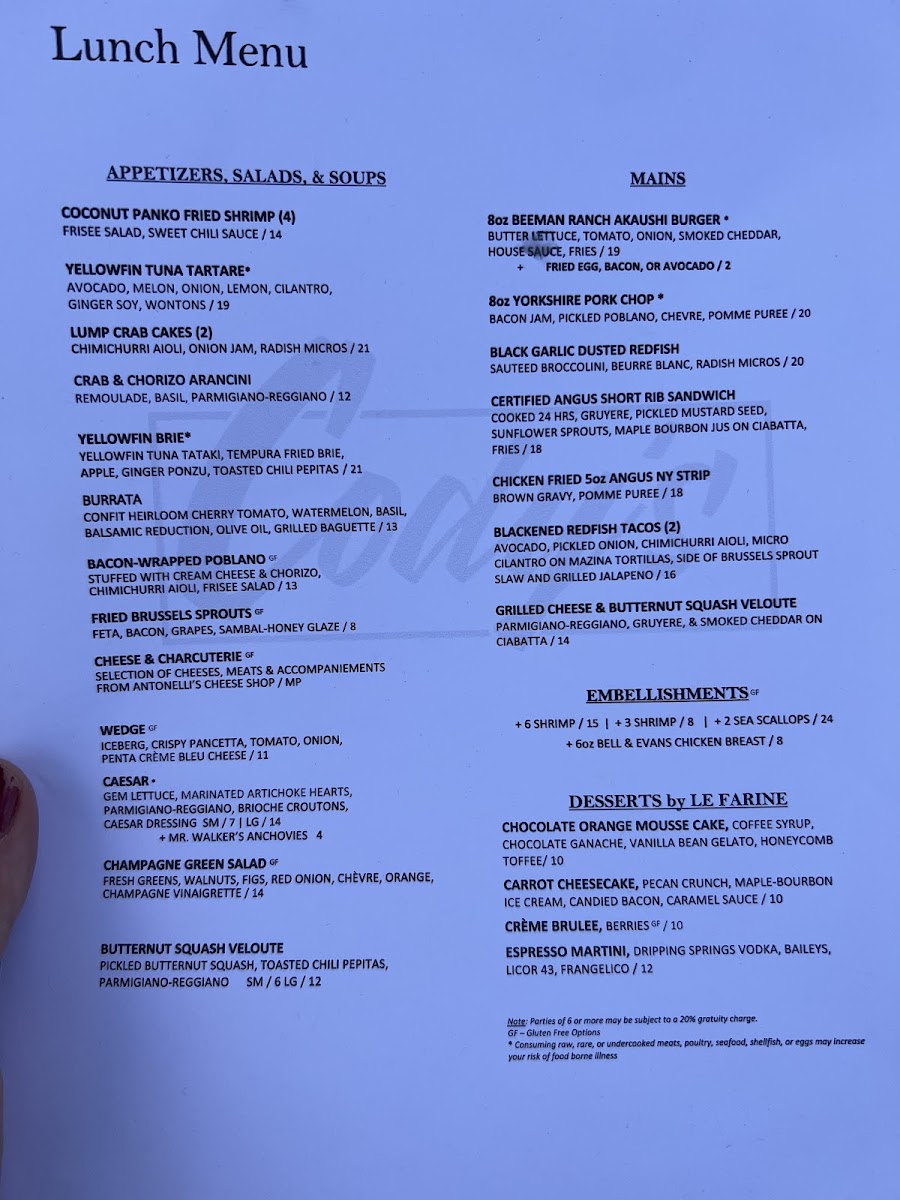Menu Cody's Restaurant, Bar, & Patio Nb-4