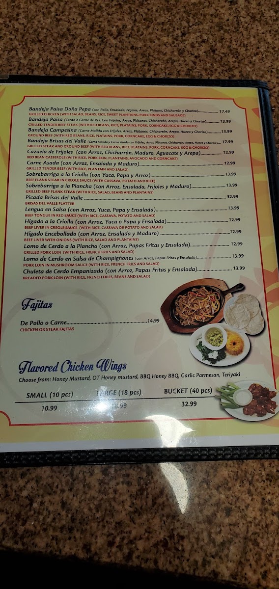 Menu Colombian Resturant Brisas Del Valle #2-2