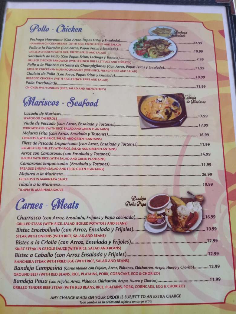 Menu Colombian Resturant Brisas Del Valle #2-4