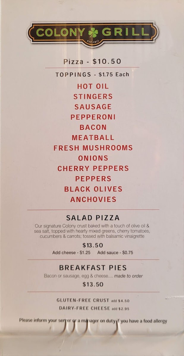 Menu Colony Grill - Stamford-2