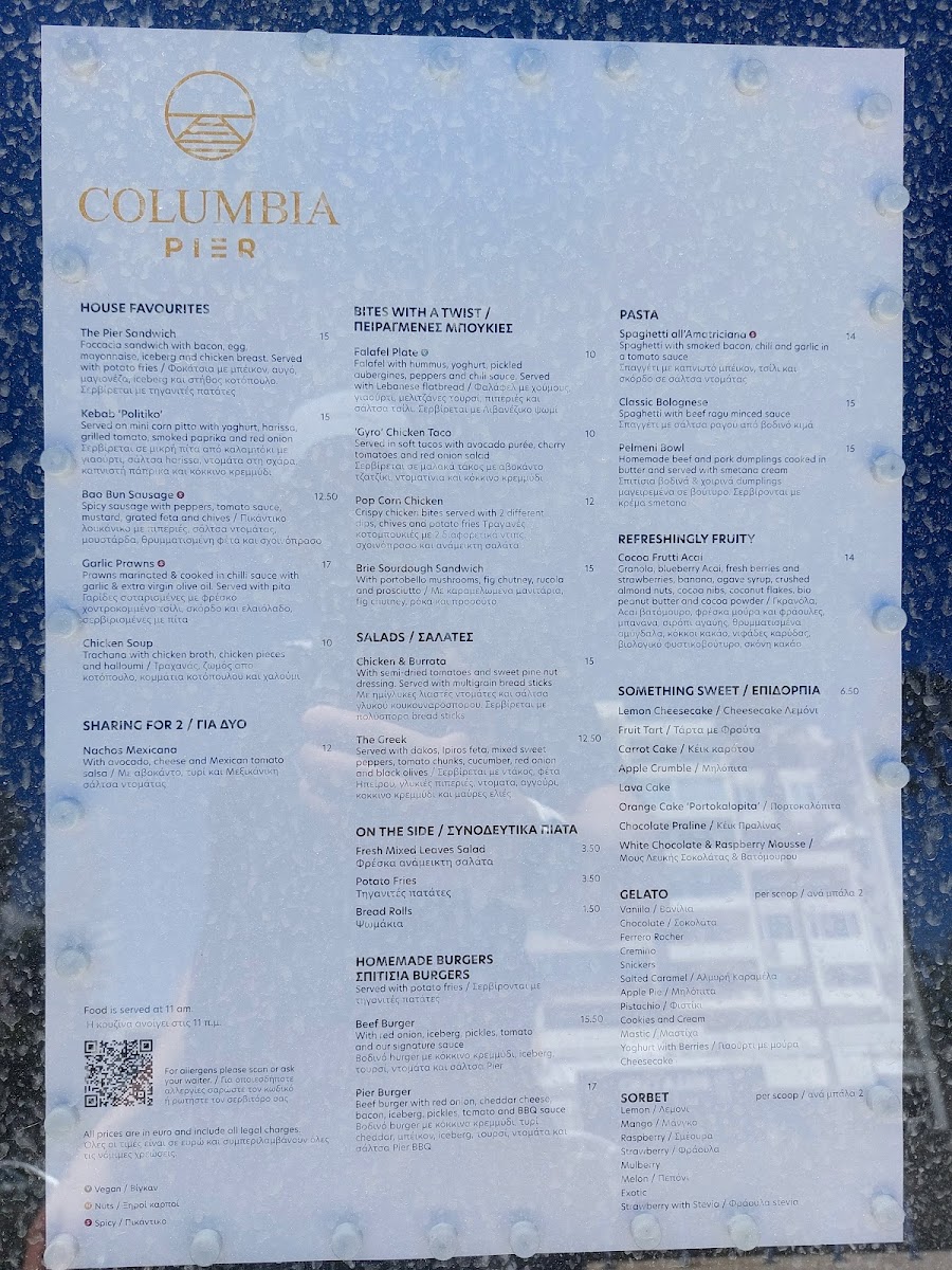 Menu Columbia Pier-8