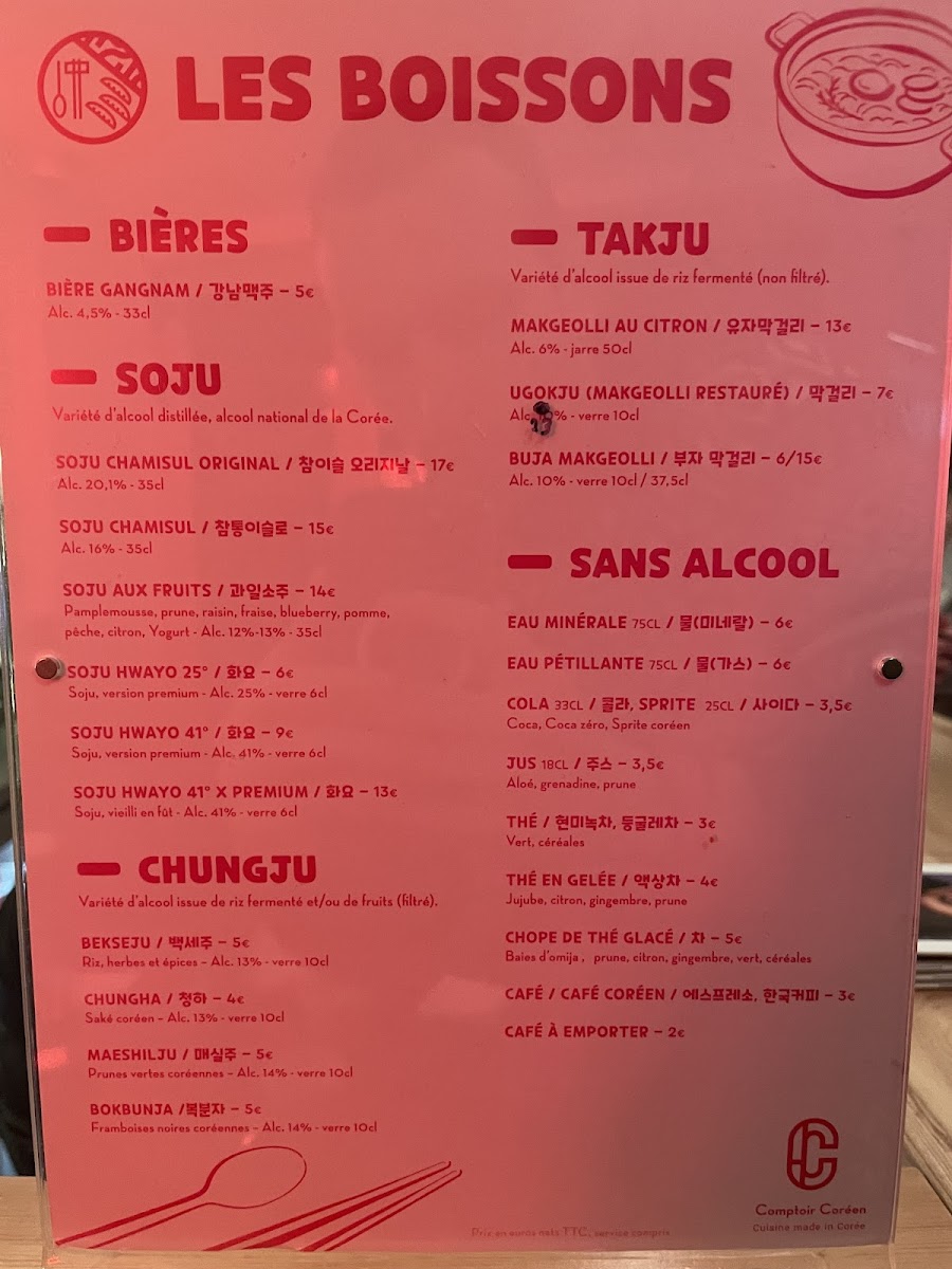 Menu Comptoir Coréen - Soju Bar-10