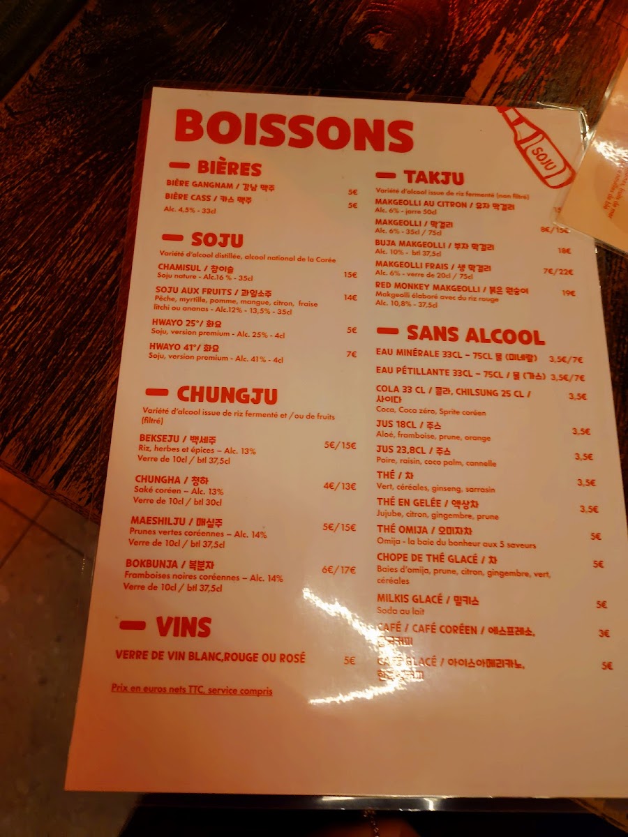 Menu Comptoir Coréen - Soju Bar-8