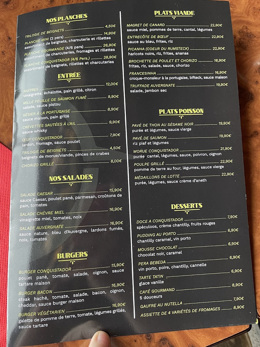 Menu Conquistador Restaurant & Bar Franco-Portugais-1