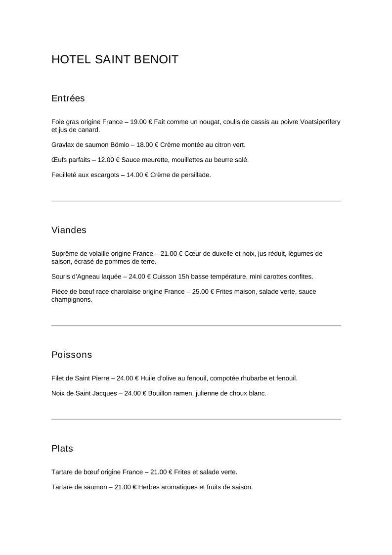 Menu Contact Hôtel Restaurant Saint-Benoit-1