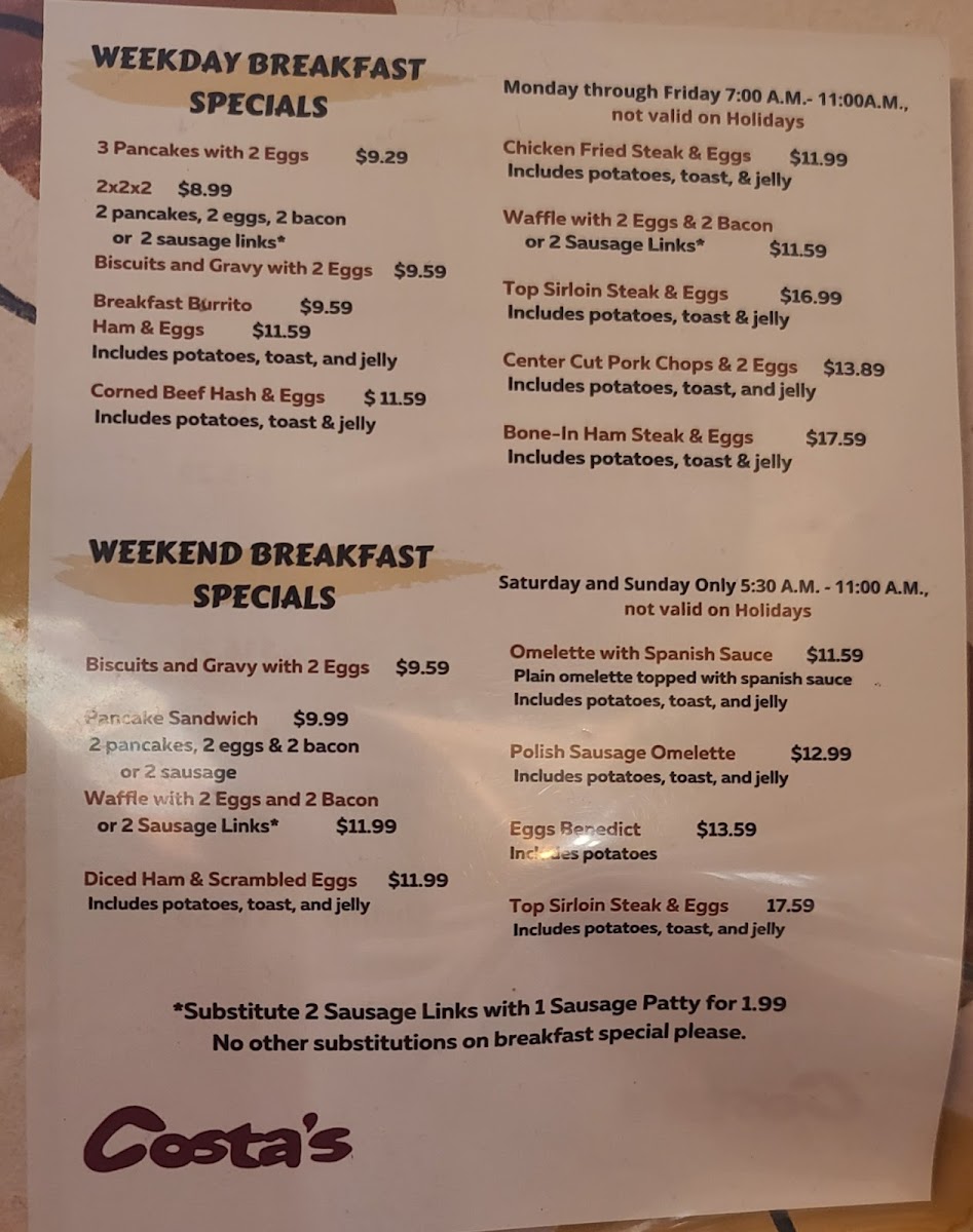 Menu Costa's Family Restaurant-6