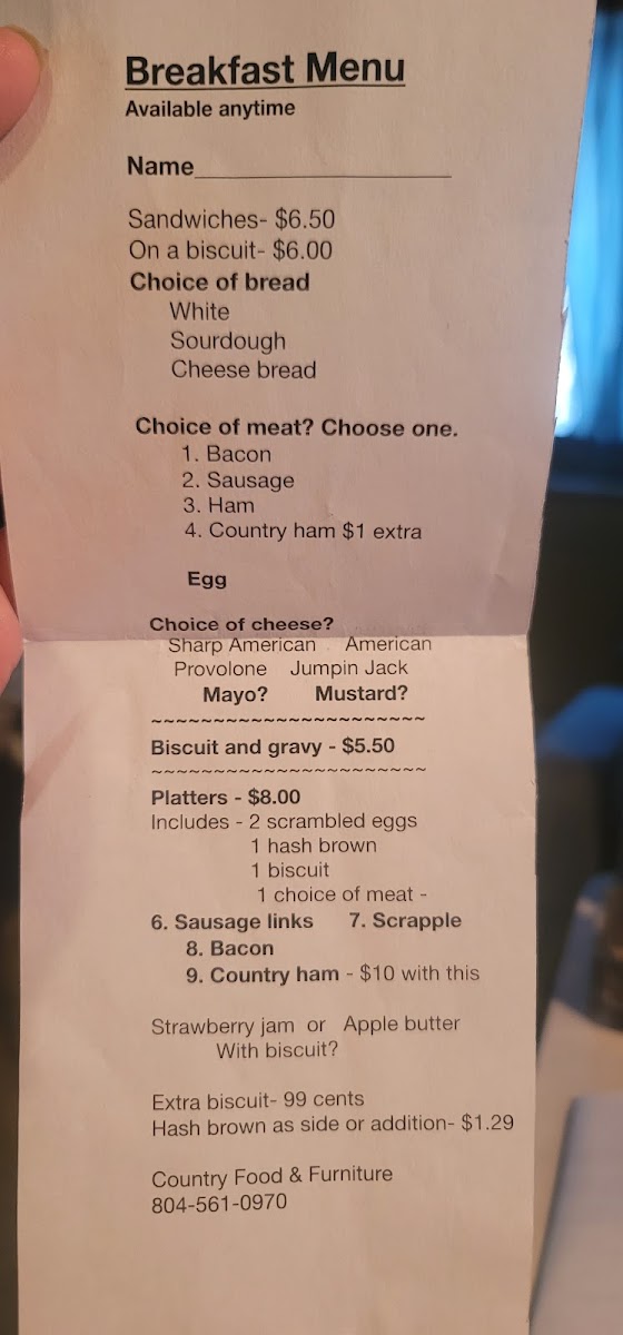 Menu Country Food And Furniture-1