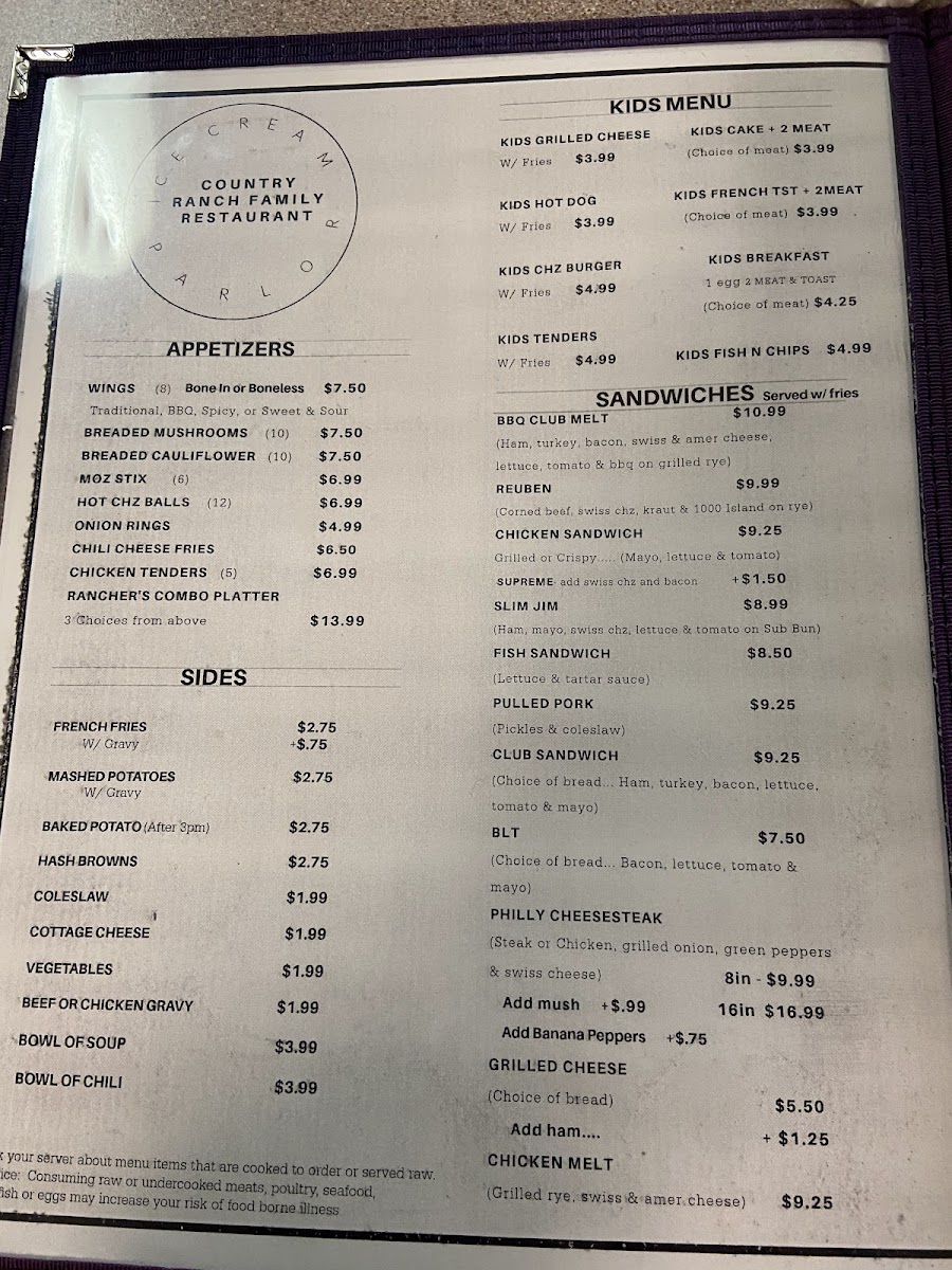 Menu Country Ranch Family Restaurant & Ice Cream Parlor-8