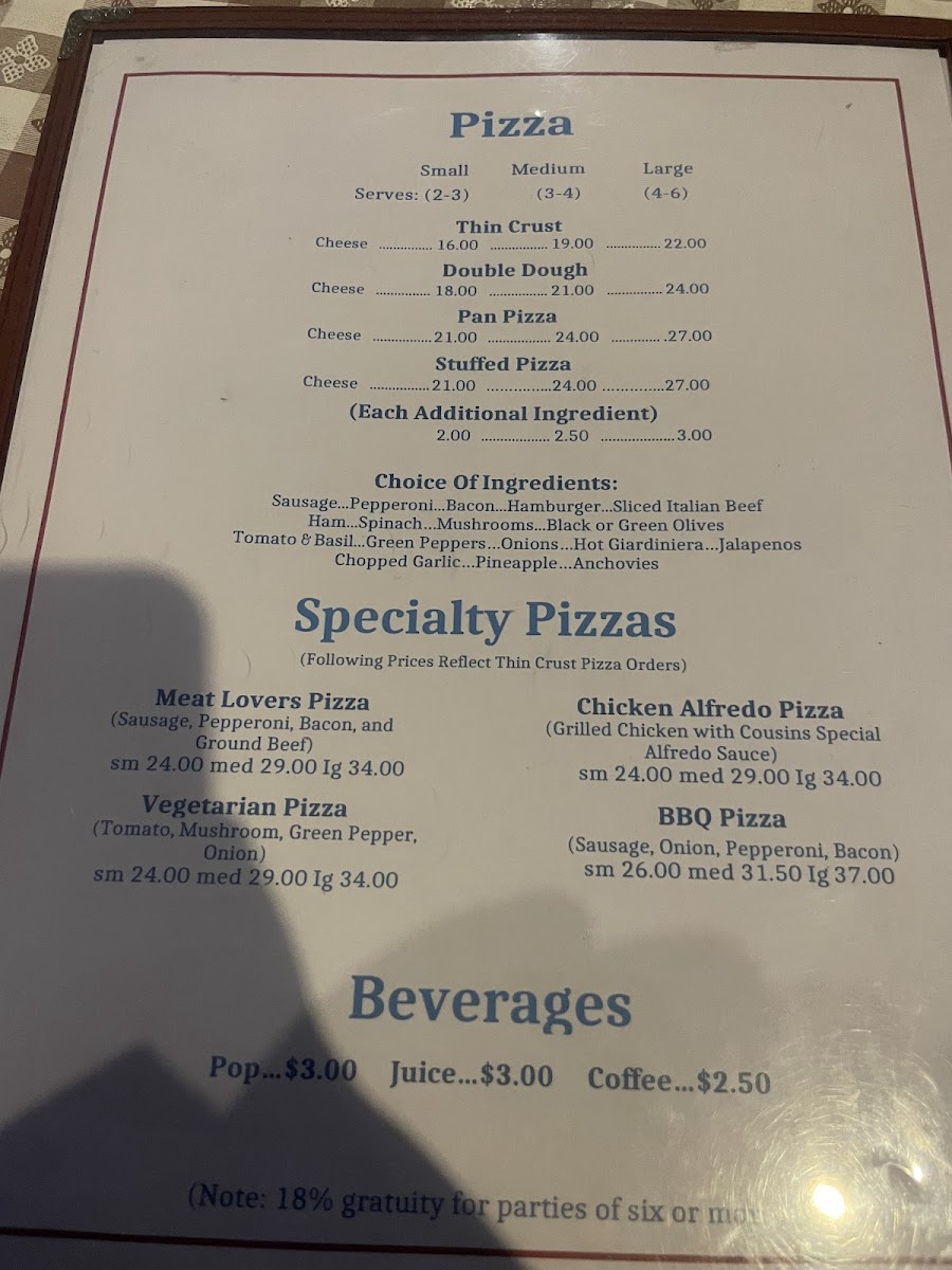 Menu Cousins Pizza Pub-4
