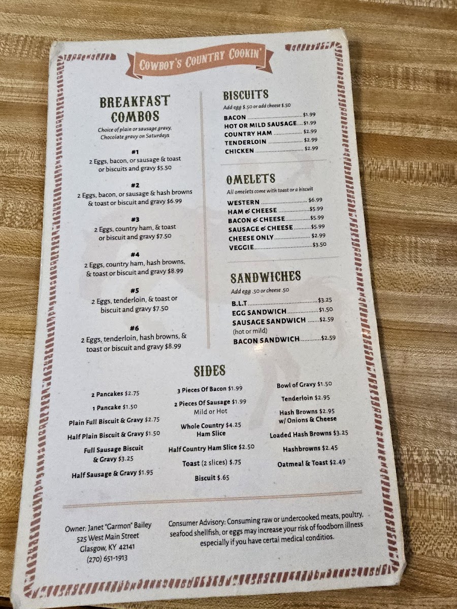 Menu Cowboy's Country Cookin'-5