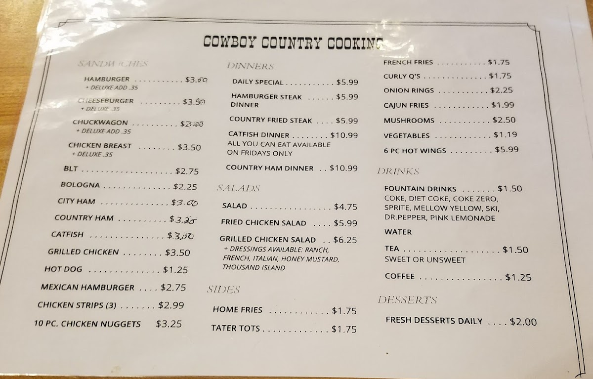 Menu Cowboy's Country Cookin'-8