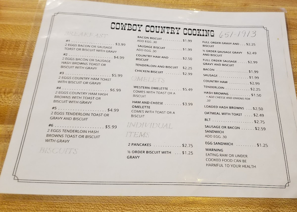 Menu Cowboy's Country Cookin'-9
