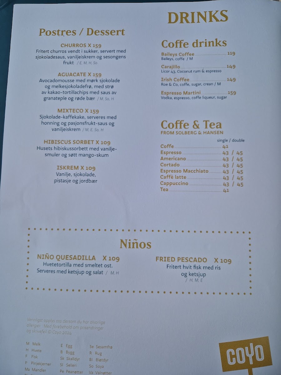 Menu Coyo - Meksikansk Restaurant & Taquilla Bar Sørenga-4