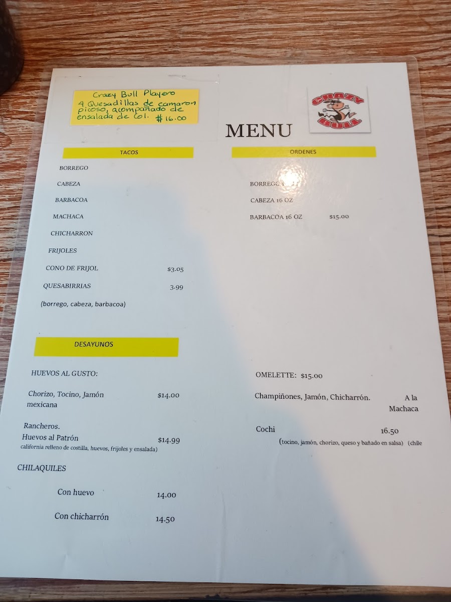 Menu Crazy Bull Inc.-3