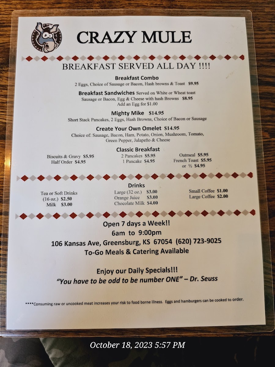 Menu Crazy Mule Restaurant And Catering-8