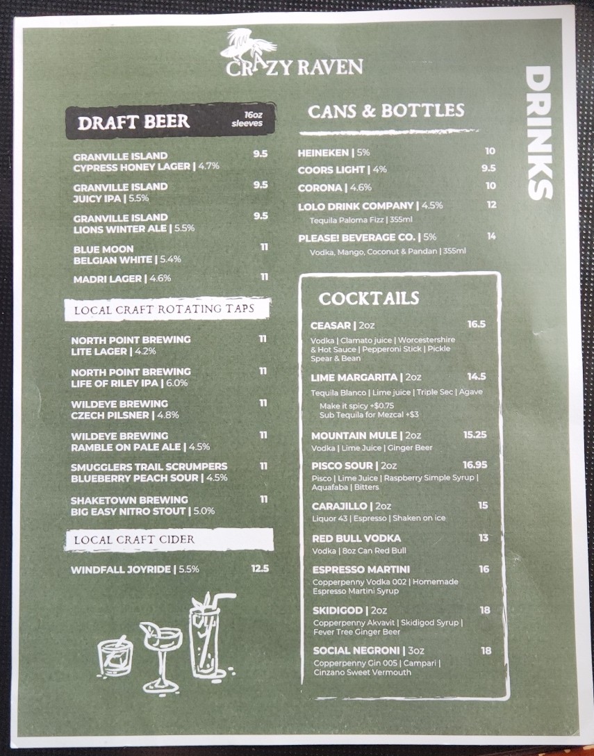 Menu Crazy Raven Bar And Grill-2
