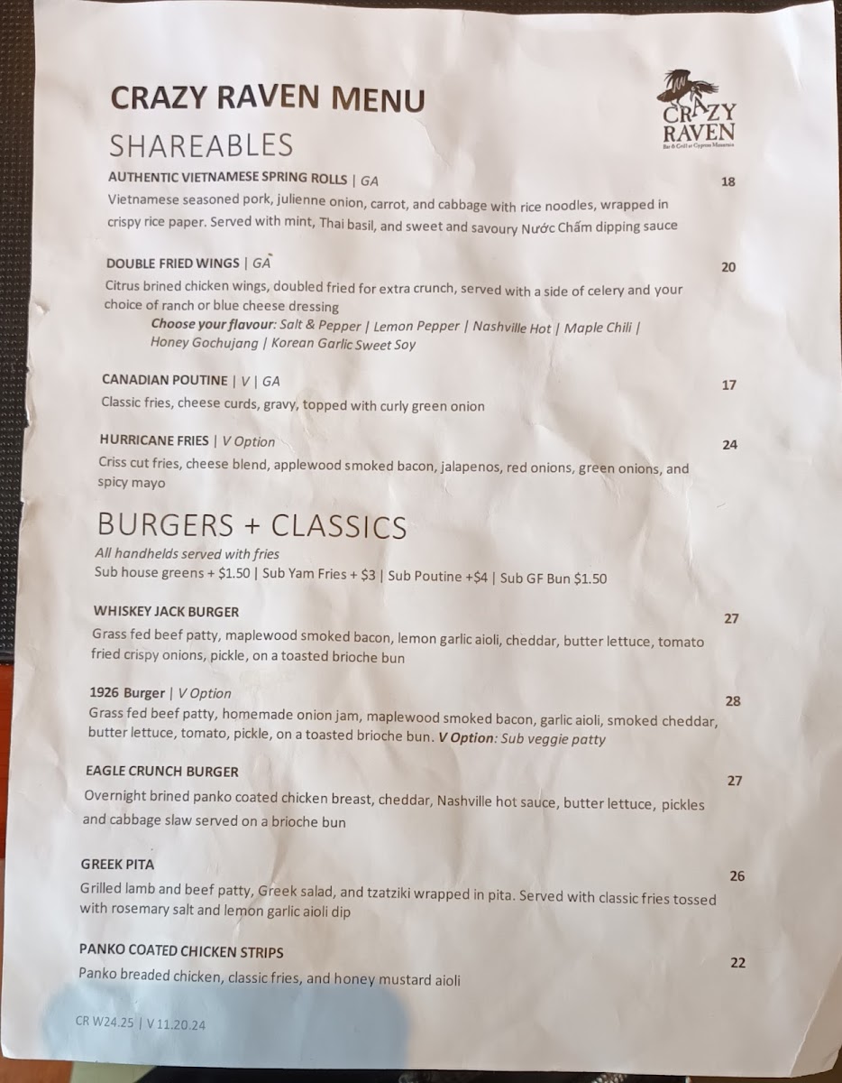 Menu Crazy Raven Bar And Grill-4