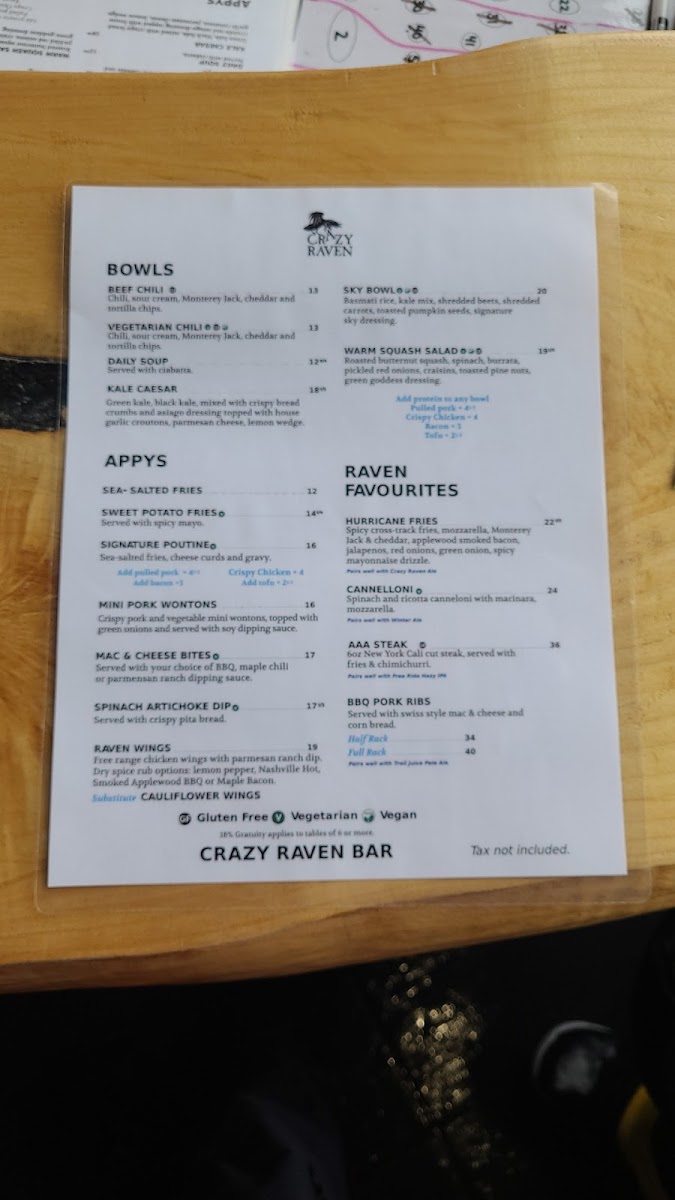 Menu Crazy Raven Bar And Grill-7