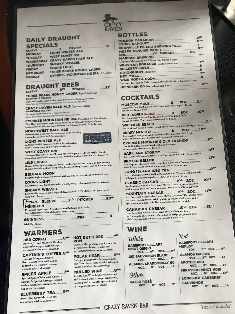 Menu Crazy Raven Bar And Grill-8