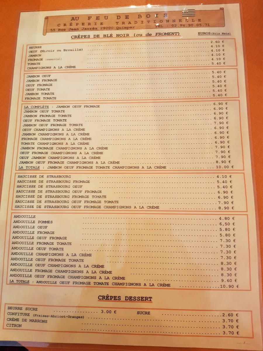 Menu Crêperie Au Feu De Bois / Riou Marie-2