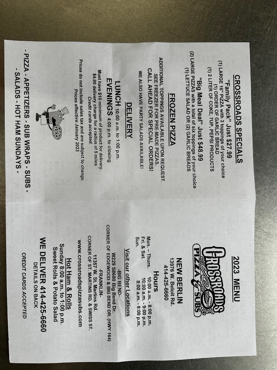 Menu Crossroads Ii Pizza & Subs-1
