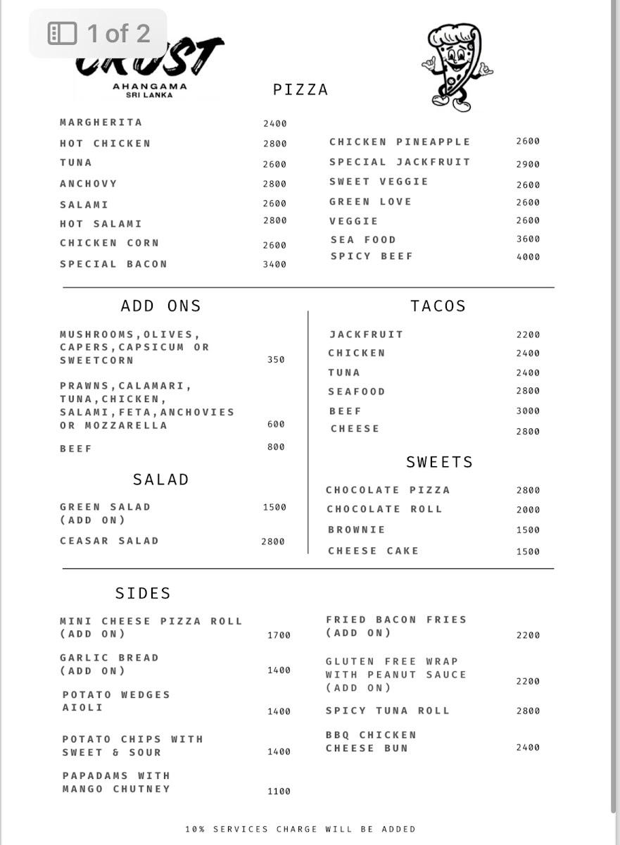 Menu Crust Ahangama-1