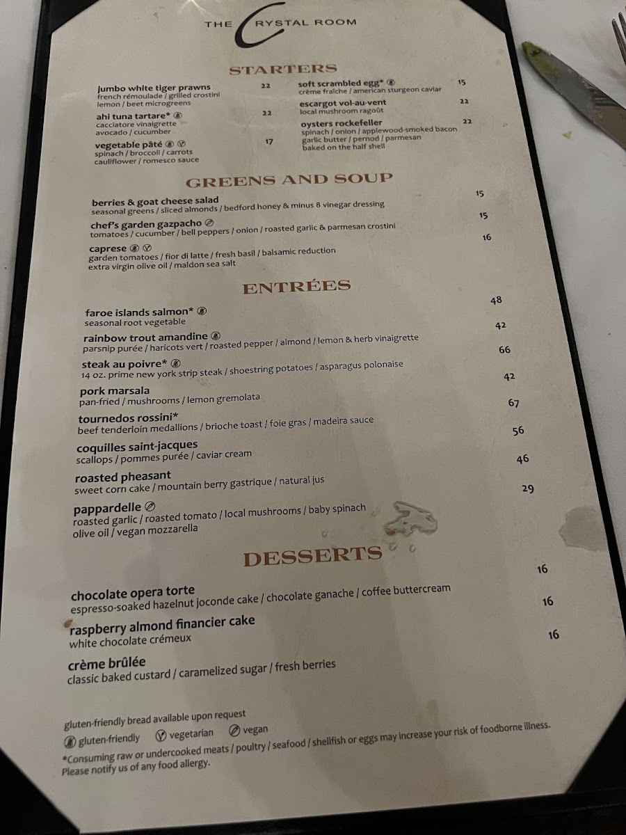 Menu Crystal Room At The Omni Bedford Springs-1