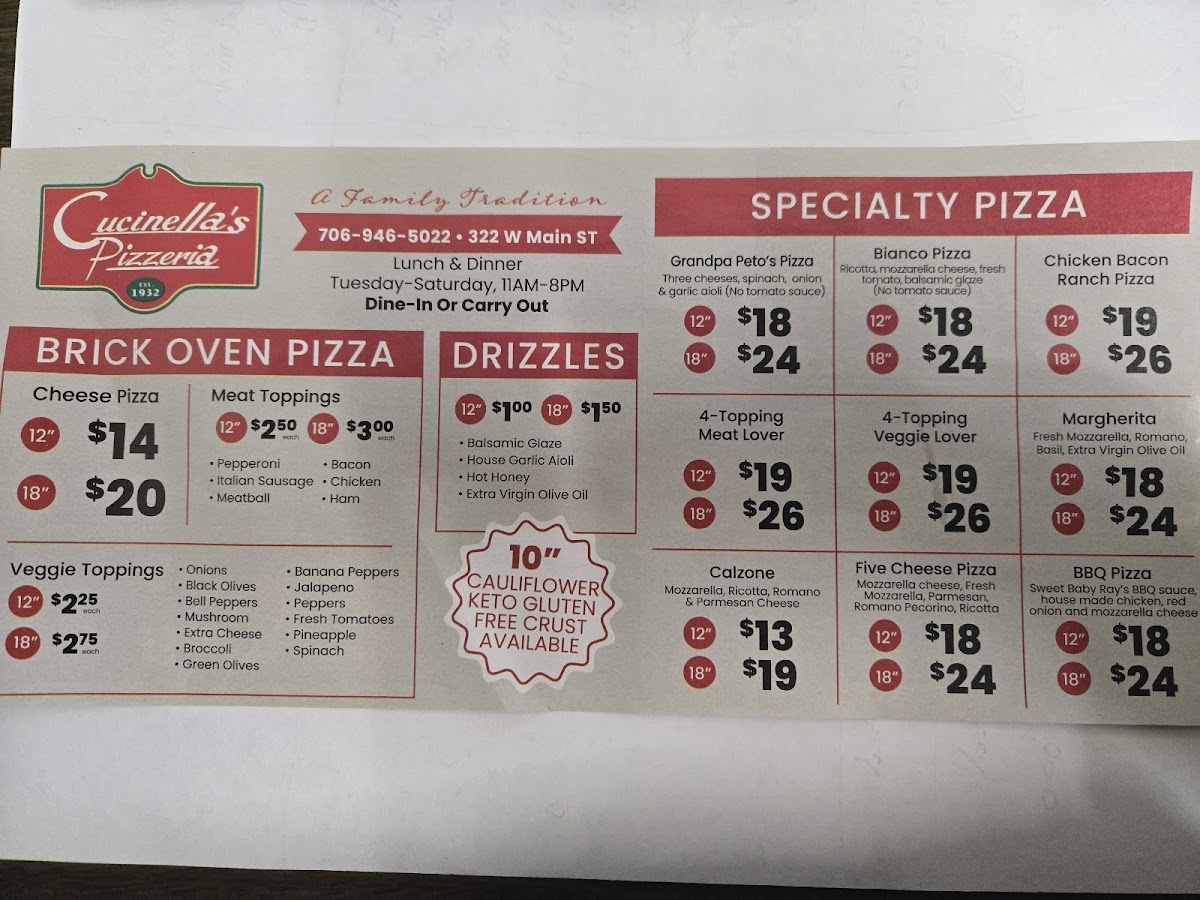 Menu Cucinella's Pizzeria-1