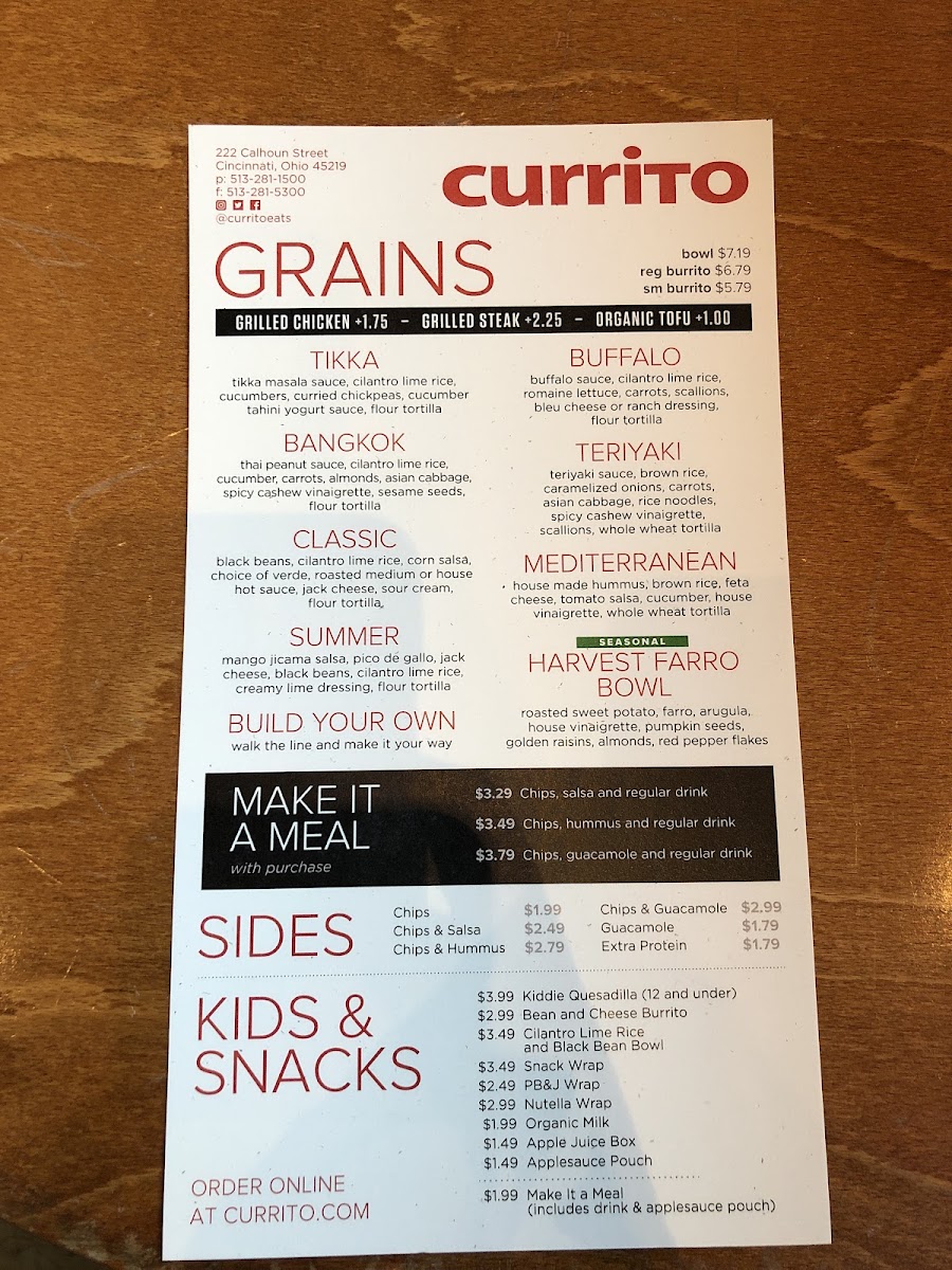 Menu Currito University Of Cincinnati-2