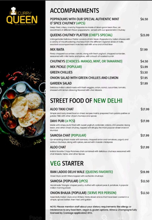 Menu Curry Queen - Premium Indian Tandoori Restaurant In Hampton-1